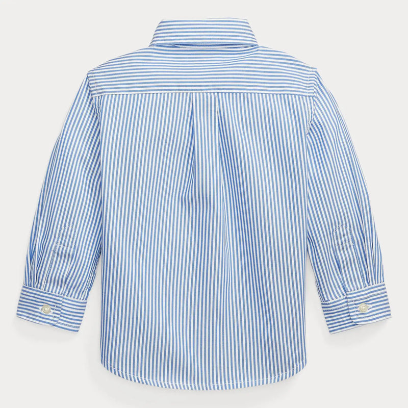 Back of the Ralph Lauren blue pinstripe oxford shirt.