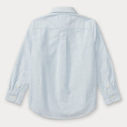 Back of the Ralph Lauren blue pinstripe shirt.