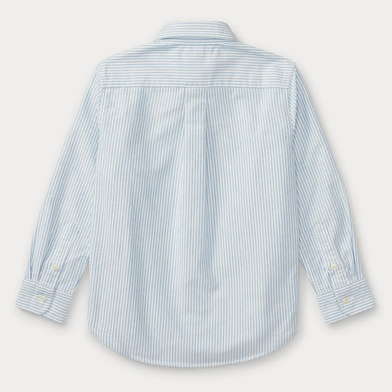Back of the Ralph Lauren blue pinstripe shirt.