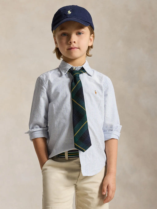 Closer look at the Ralph Lauren pinstripe shirt.