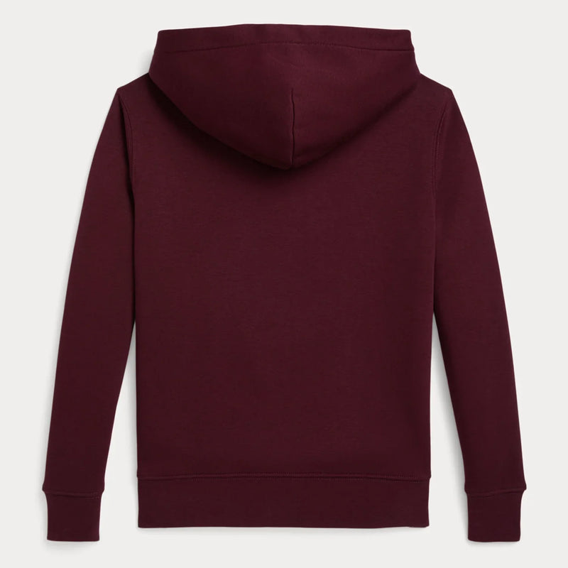 Back of the Ralph Lauren burgundy polo bear hoodie.