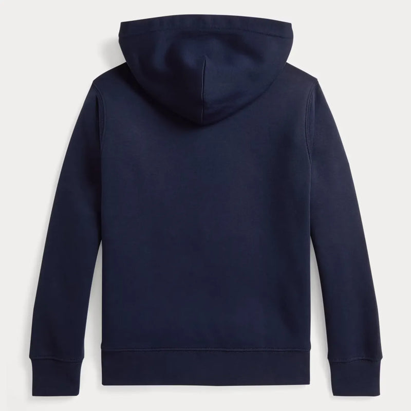 Back of the Ralph Lauren navy polo bear hoodie.