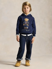 Boy modelling the Ralph Lauren polo bear hoodie.