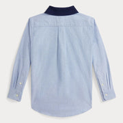 Back of the Ralph Lauren blue polo bear oxford shirt.