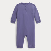 Rear view of the Ralph Lauren purple polo bear romper.