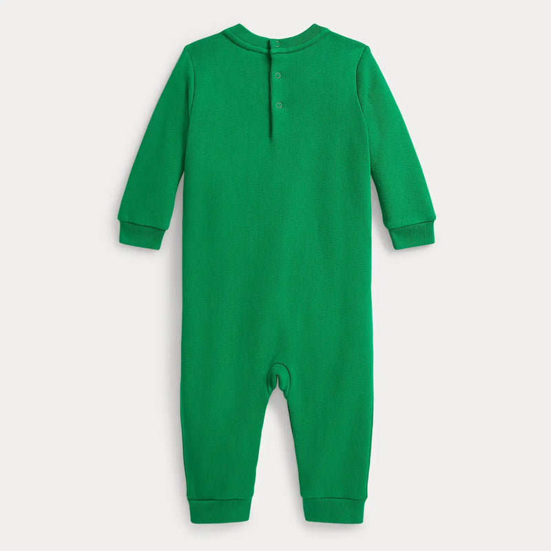 Back of the Ralph Lauren green polo bear romper.