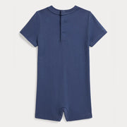 Back of the Ralph Lauren navy polo bear romper.