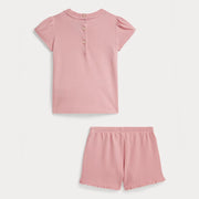 Back of the Ralph Lauren baby girl's polo bear shorts set.