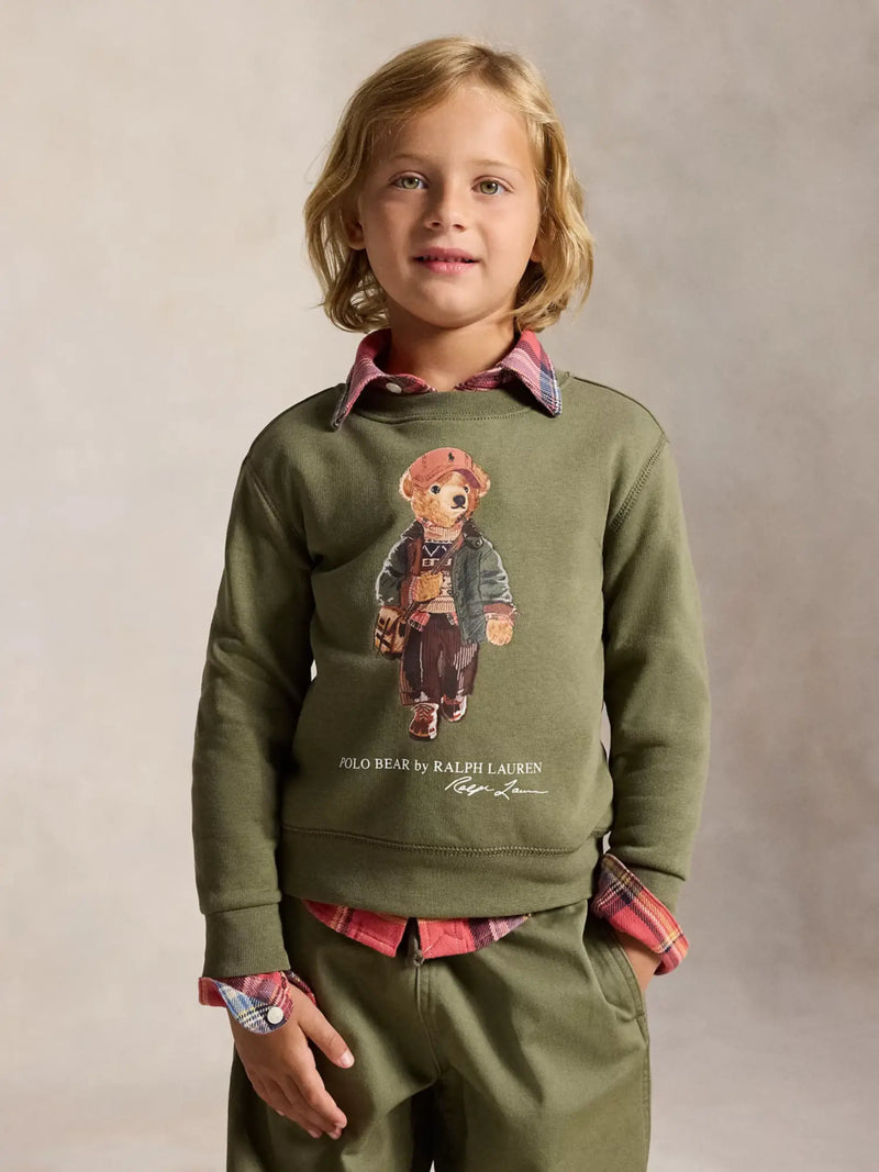 Closer view of the Ralph Lauren polo bear sweatshirt.