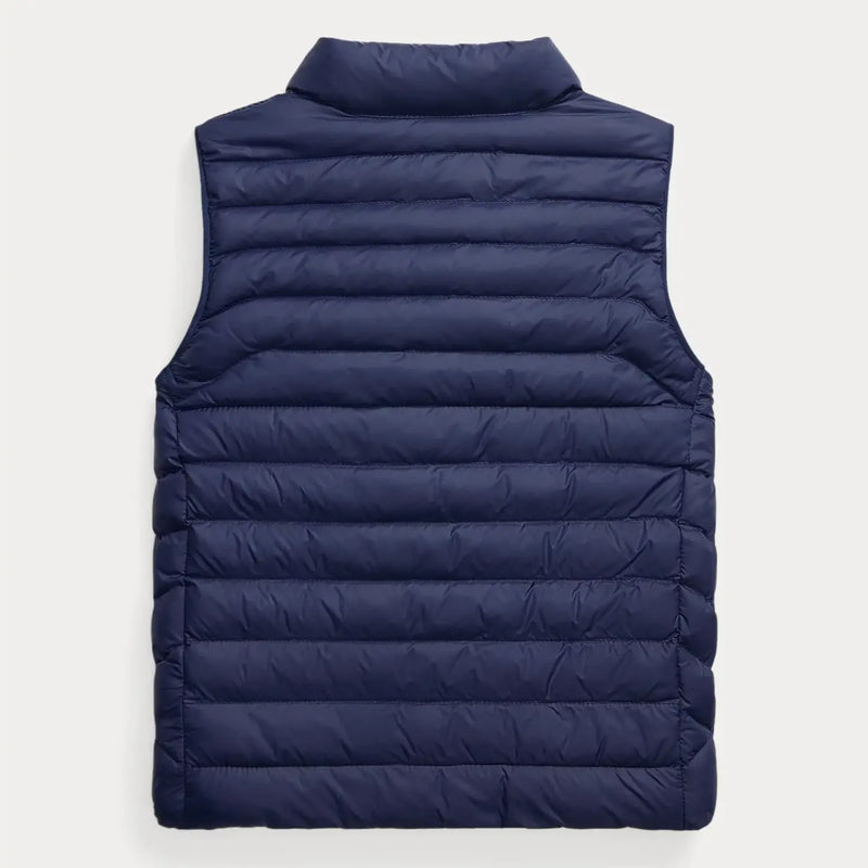 Back of the Ralph Lauren navy quilted gilet.