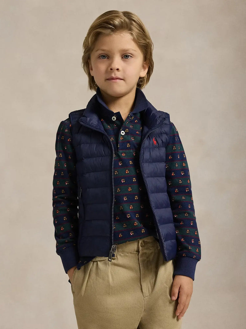 Boy wearing the Ralph Lauren quilted gilet.