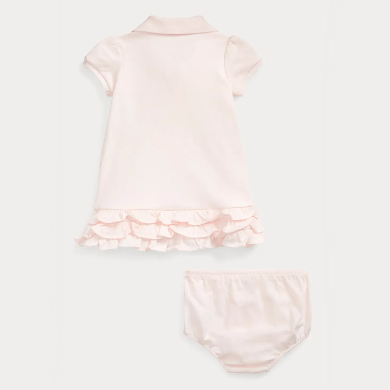 Rear view of the Ralph Lauren ruffled polo dress.