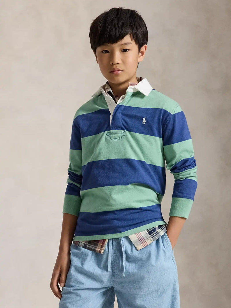 Closer view of the Ralph Lauren rugby shirt.