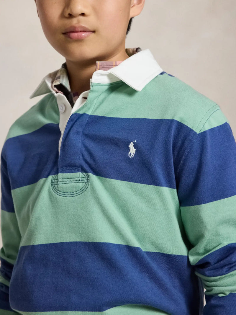Ralph Lauren rugby shirt with white embroidered pony logo.