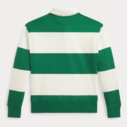 Back of the Ralph Lauren green rugby stripe sweatshirt.