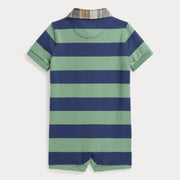 Back of the Ralph Lauren green striped polo romper.