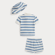 Rear view of the Ralph Lauren striped shorts set.