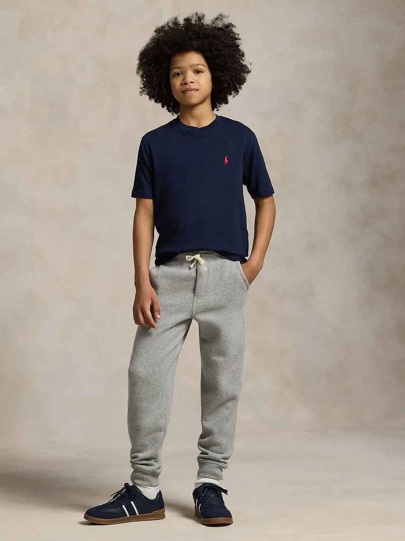 Boy modelling the Ralph Lauren t-shirt.
