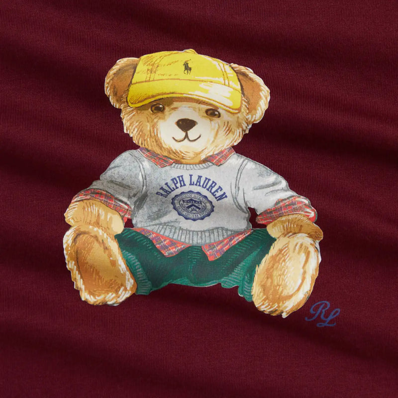 Burgundy Ralph Lauren t-shirt with polo bear print.