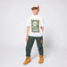 Boy modelling the Timberland camo logo t-shirt.