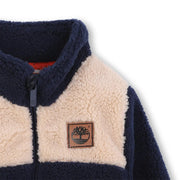 Timberland colourblock fleece with tree logo patch.