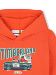 Closer look at the Timberland logo hoodie.