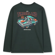 Back of the Timberland green long sleeve t-shirt.
