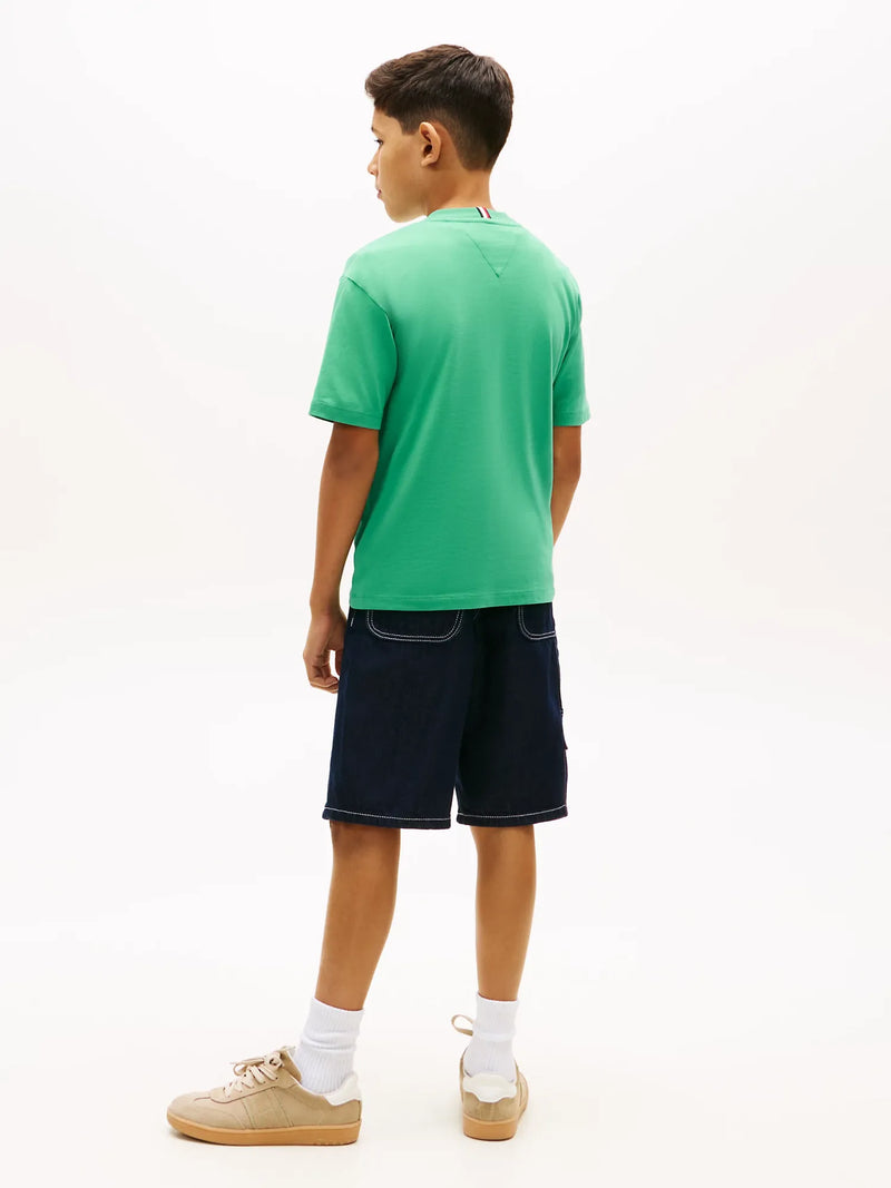 Rear view of the Tommy Hilfiger green 3d logo t-shirt.