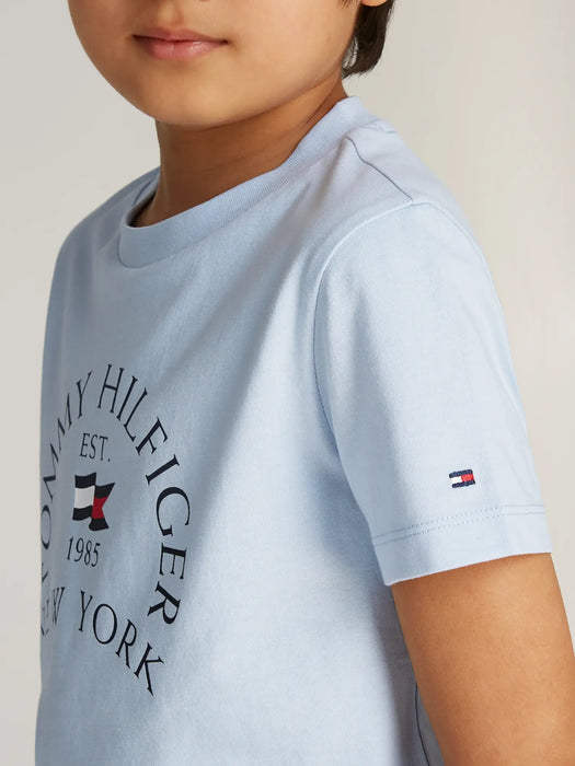 Closer view of the Tommy Hilfiger arch logo t-shirt.