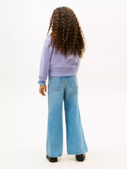 Back of the Tommy Hilfiger purple arched logo sweatshirt.