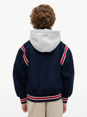 Back of the Tommy Hilfiger navy bomber jacket.