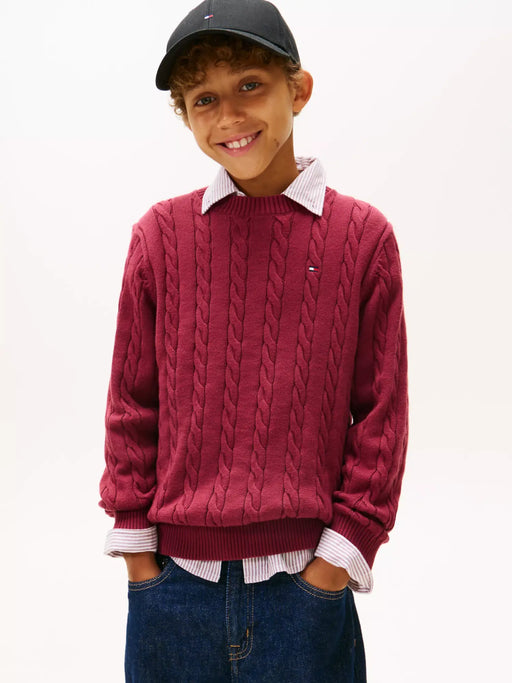 Closer view of the Tommy Hilfiger cable knit sweater.