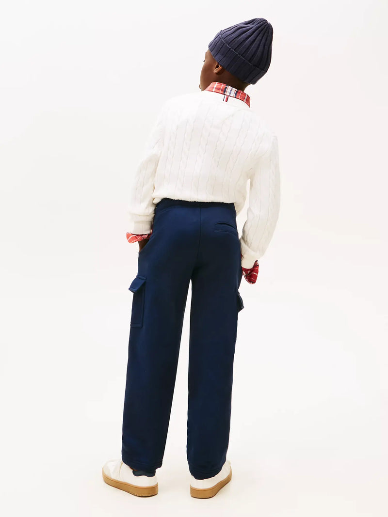 Rear view of the Tommy Hilfiger cargo track bottoms.
