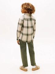 Back of the Tommy Hilfiger beige check shirt.