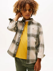 Closer view of the Tommy Hilfiger check shirt.