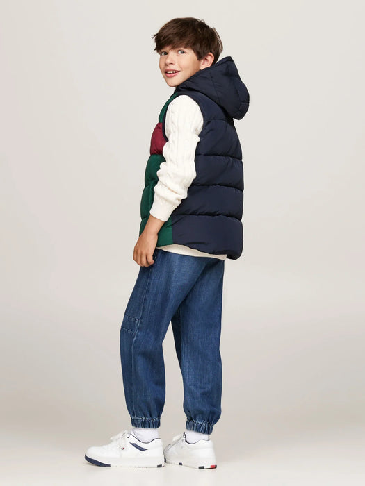 Back of the Tommy Hilfiger boy's colourblock gilet.