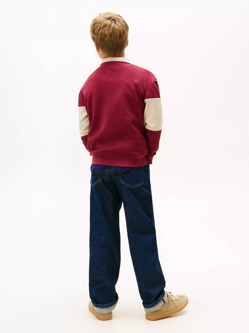 Rear view of the Tommy Hilfiger boy's colourblock polo shirt.