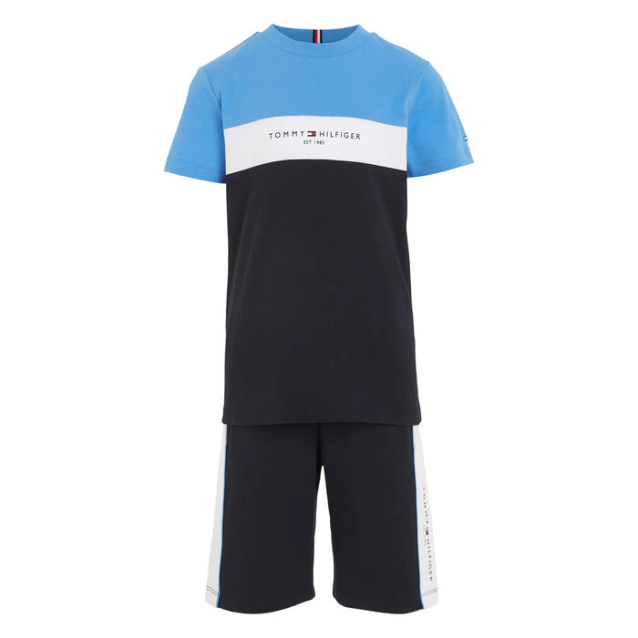 Tommy Hilfiger boy's blue colourblock shorts set - kb08831.