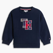 Baby boy's navy sweatshirt with tartan logo.