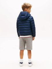 Rear view of the Tommy Hilfiger navy down jacket.