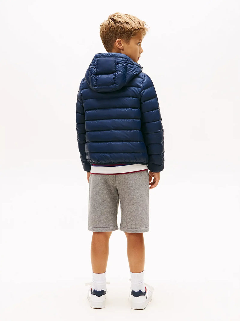Rear view of the Tommy Hilfiger navy down jacket.