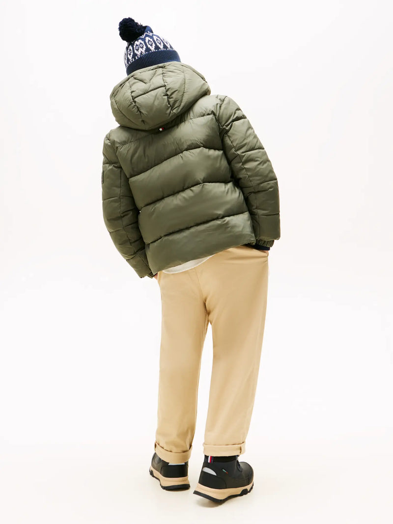 Back of the Tommy Hilfiger green embossed coat.