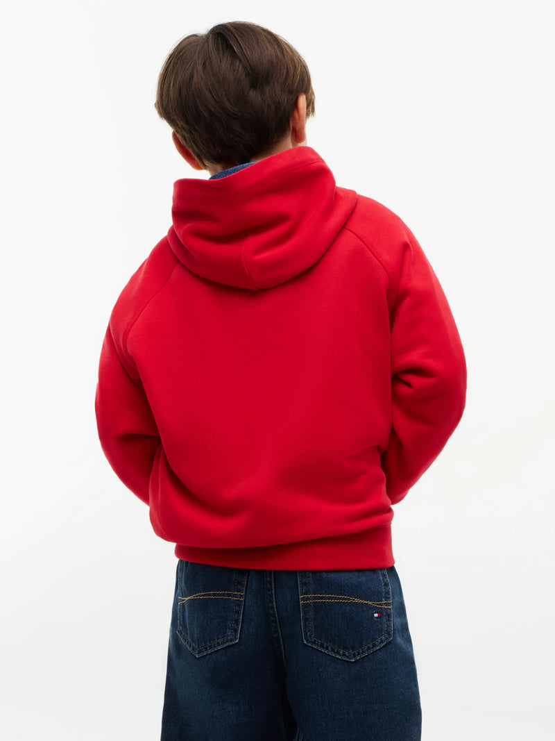 Back of the Tommy Hilfiger red essential hoodie.