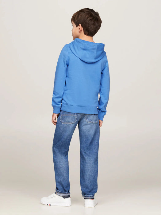 Reverse side of the Tommy Hilfiger blue essential hoodie.
