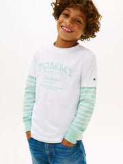 Closer look at the Tommy Hilfiger faded logo t-shirt showing detail of the flag branding on the sleeve.