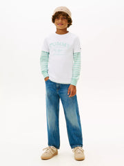 Boy wearing the Tommy Hilfiger faded logo t-shirt.