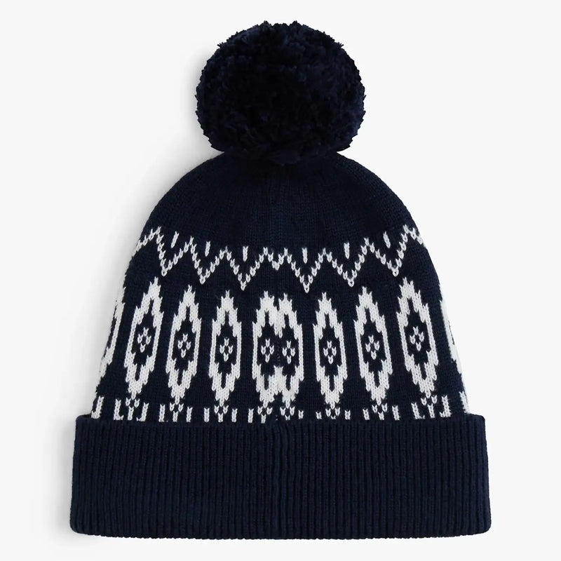 Back of the Tommy Hilfiger navy fairisle beanie.