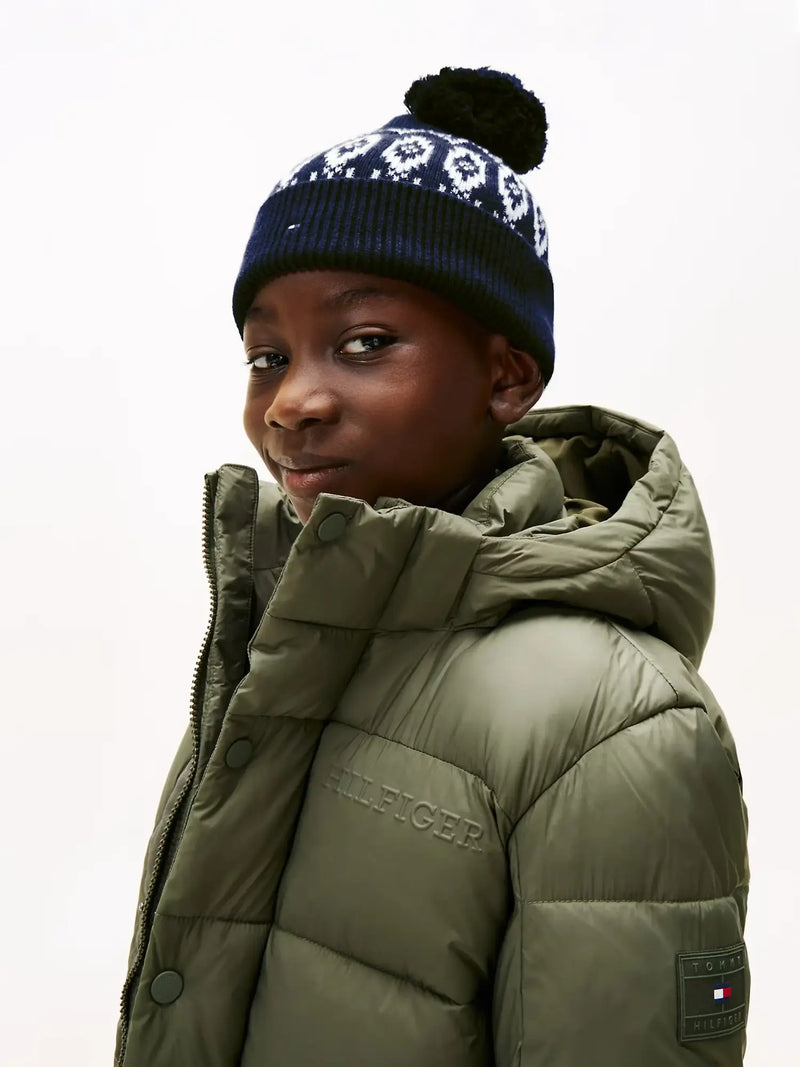 Boy wearing the Tommy Hilfiger fairisle beanie.