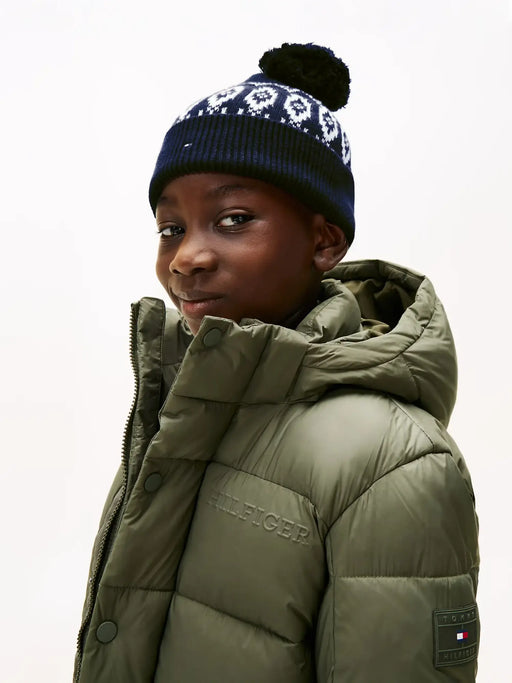 Boy wearing the Tommy Hilfiger fairisle beanie.