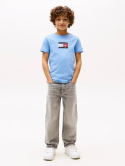 Boy wearing the Tommy Hilfiger flag logo t-shirt.